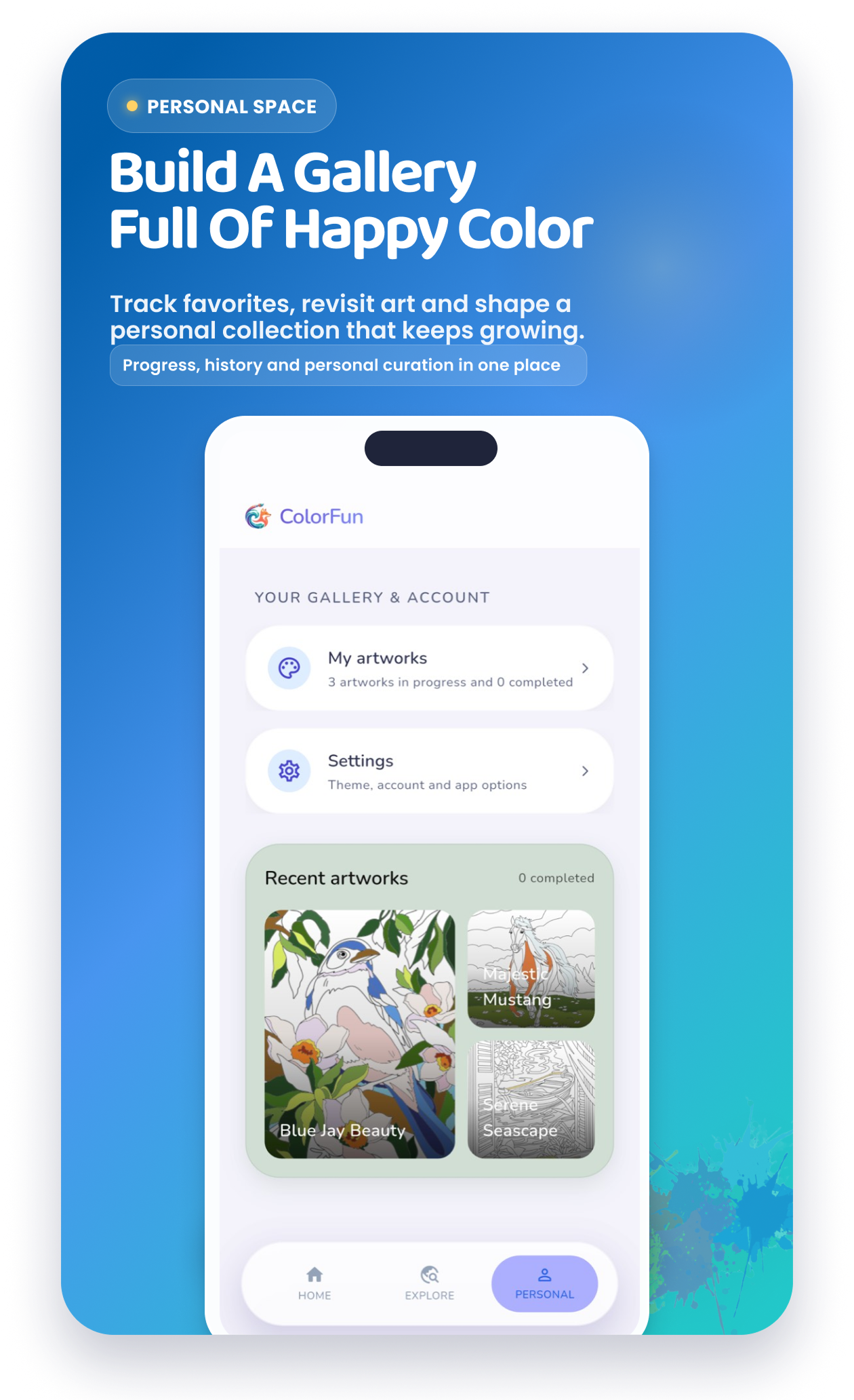 ColorFun personal gallery screen card