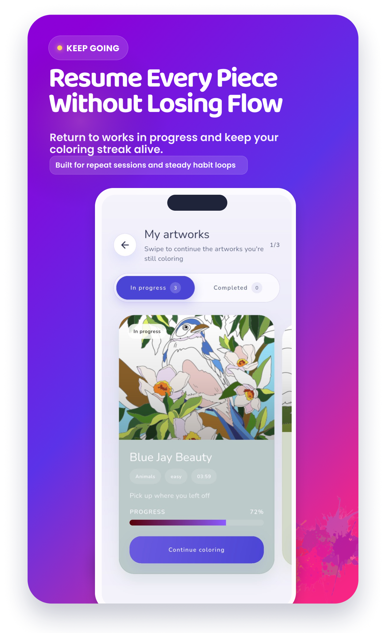 ColorFun progress screen card